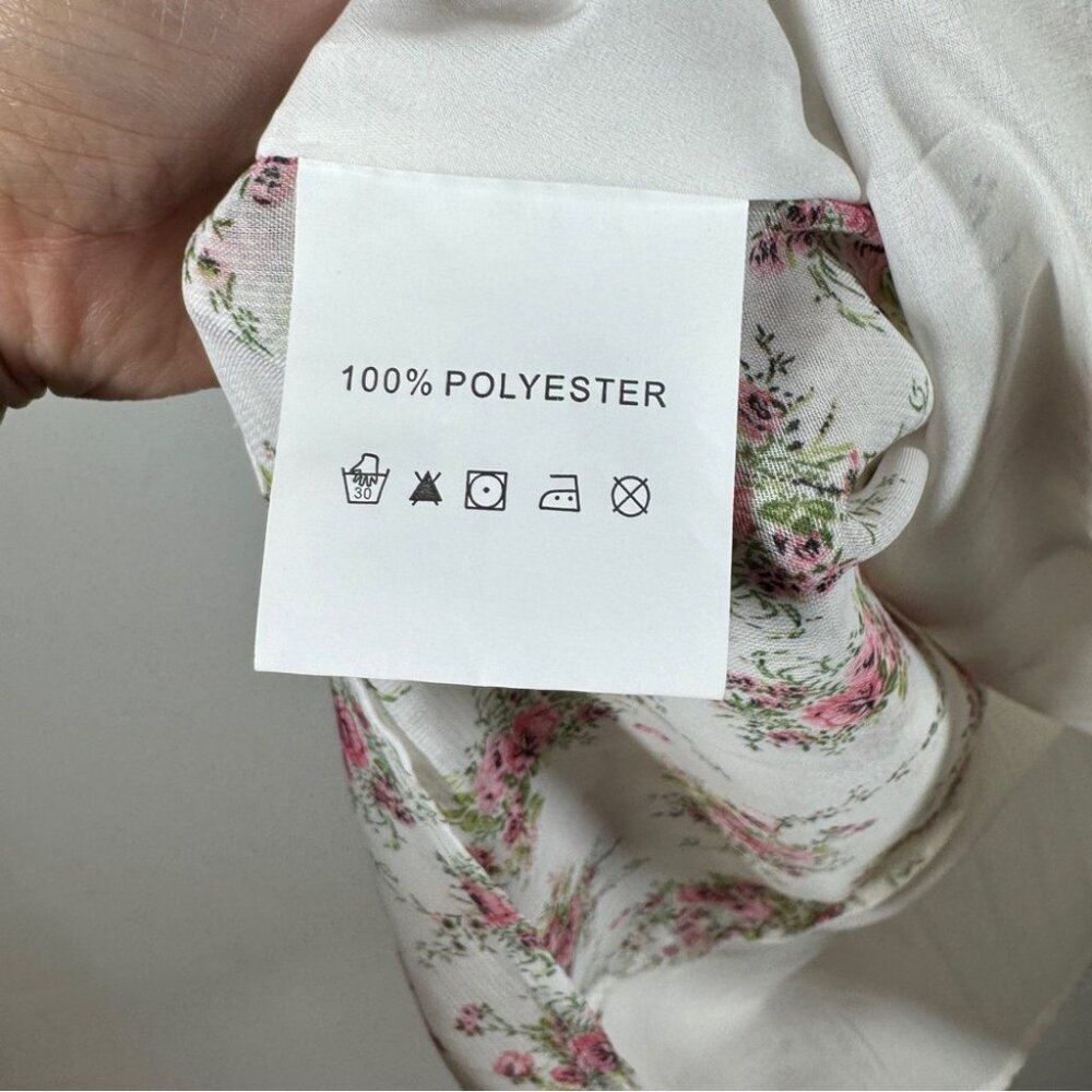 Frime White Floral Pleated Midi Skirt Size L Romantic Cottagecore Flowy Vintage - Picture 9 of 13